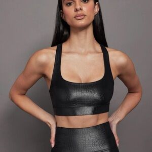 Carbon38 Black Criss Cross Bra in Crocodile Takara Shine small